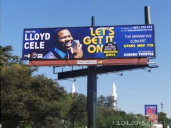 Billboard for Let's Get It On in Johannesburg starring Lloyd Cele